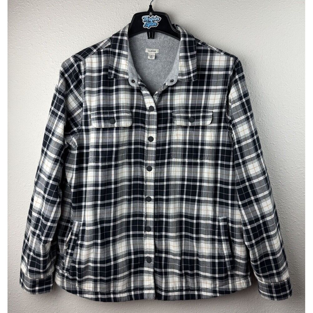 LL Bean Women's Large Regular Plaid Flannel Shirt Jacket Shacket Button Up Shirt